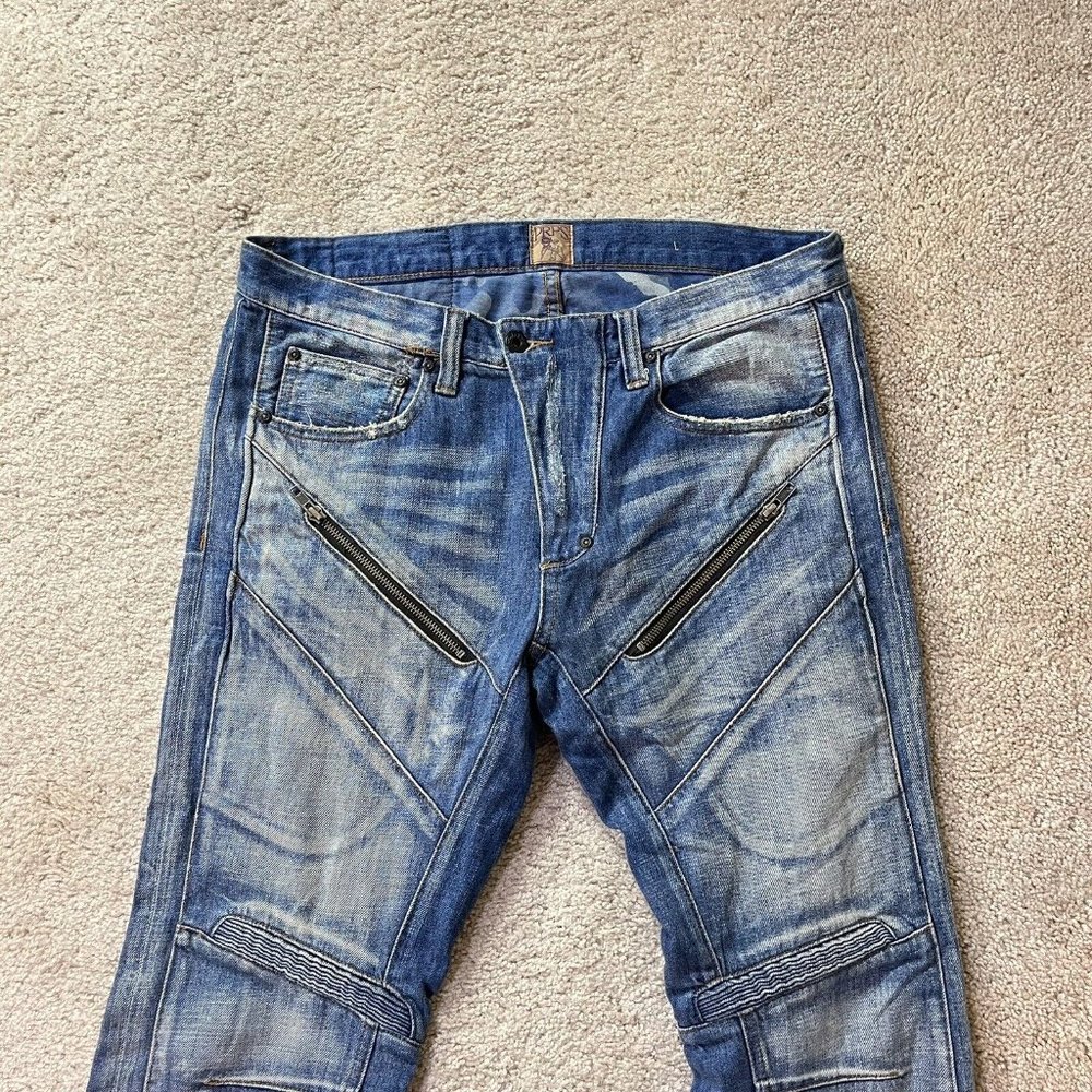 PRPS Demon Mens Slim Fit Denim Moto Biker Jeans Blue Size 32x35